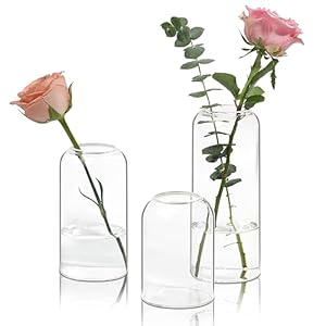 ComSaf Small Flower Vase Set of 3, Glass Bud Vases in Bulk, Clear Vases for Flower, Home Decor Centerpiece for Living Room and Bedroom, Decorative Vases for Wedding, Valentines’ Day, Mother’s Day