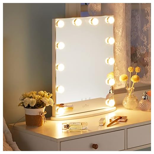 LUXFURNI Sminkbord Hollywood sminkspegel med USB-driven dimbar lampa, beröringskontroll, 12 dagar/varmt LED-ljus