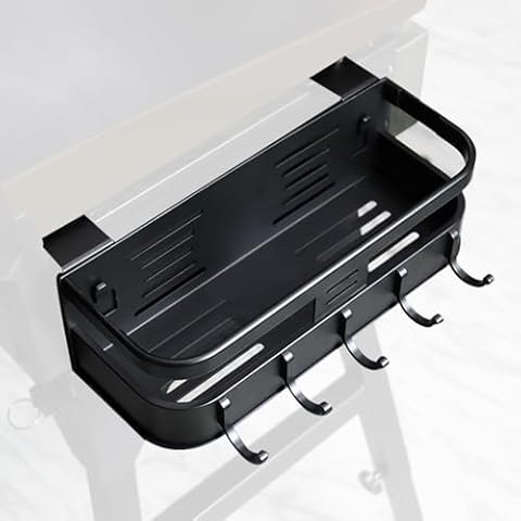 Griddle Grill Caddy for Blackstone 17'' & 22'' Grills - No-Drill Aluminum BBQ Tool and Accessory Organizer with Integrated Hooks Cover