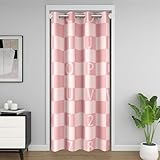 richhome ABC - Cortina de puerta con números para puerta, privacidad, alfabeto a cuadros, color rosa, 106 x 203 cm, 26 letras inglesas para dormitorio, sala de estar, ventana