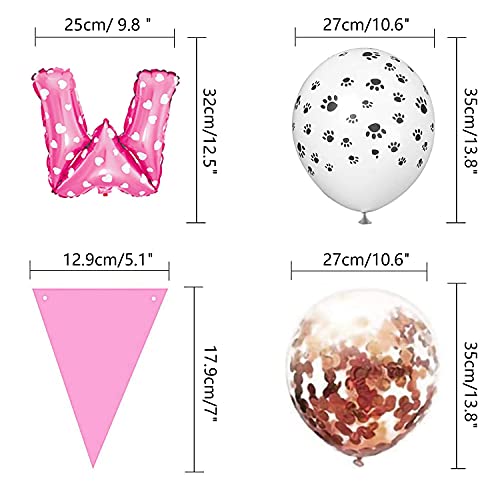 Kalimdor Dog Birthday Party Supplies Dog Paw Print Balloons Cat Birthday Hat Happy Birthday Decor Banner Foil Balloons Woof Letters Balloons Decorations Bandana (Pink - Woof) - Thumbnail 5