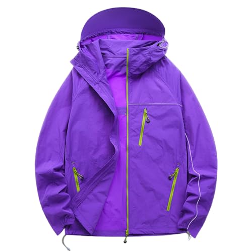 Chaqueta de protección solar UPF 50+ para hombre, ligera, de secado rápido, con capucha, para pesca, senderismo, al aire libre, unisex, Morado, XX-Small