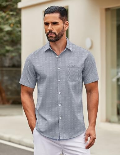 Image of COOFANDY Mens Short Sleeve Casual Button Down Shirts Summer Untucked Dress Shirts with Pocket