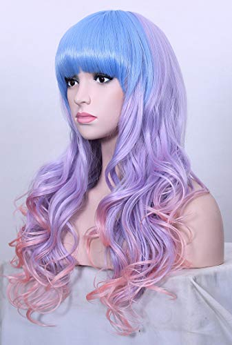 Perruque cheveux longs bouclés arc-en-ciel pour cosplay et déguisement multicolore
