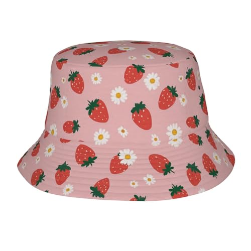 Strawberry Daydream Pink Bucket Hat for Women Men Fisherman Hat Packable Sun Cap Travel Outdoor Beach Caps