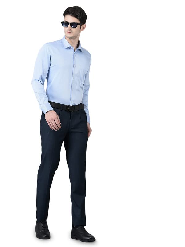 Image of Canoe Men's Regular Fit Blue Color Cotton Fabric 38 Size Button Closure Formal Shirt Collared Neck Pattern Chest Pocket Spread Collar