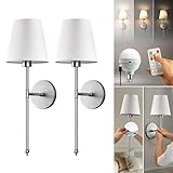 PRIDOLA Set of 2 Wireless Wall - Stick-On or Screw Mount for Easy Installation, Rechargeable LED Bulbs, Remote Controlled, Adjustable Brightness, The Original Wireless Wall Lamps (Silver)
