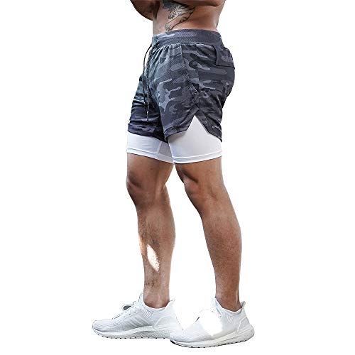 Superora Mens Running Gym 2 in 1 Sports Shorts Breathable Outdoor Workout Training Shorts with Pockets