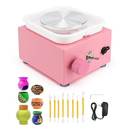 Brrxiur Mini Pottery Wheel for Kids 10CM Forming Machine Electric Ceramic Wheel with Clay Tools for Adults Beginners (Pink)