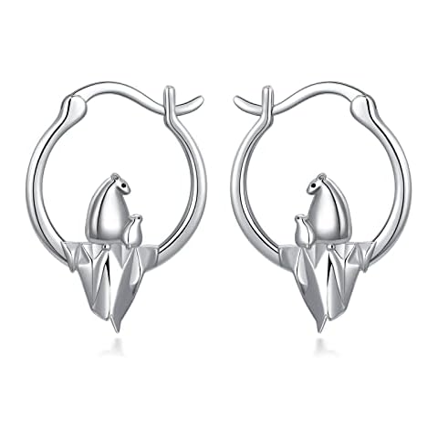 RMREWY Polar Bear Hoop Earrings 925 Sterling Silver Cute Polar Bear Mama Cuff Huggie Earrings Polar Bear Jewelry Gifts for Women, Sterling Silver, sterling silver Cover