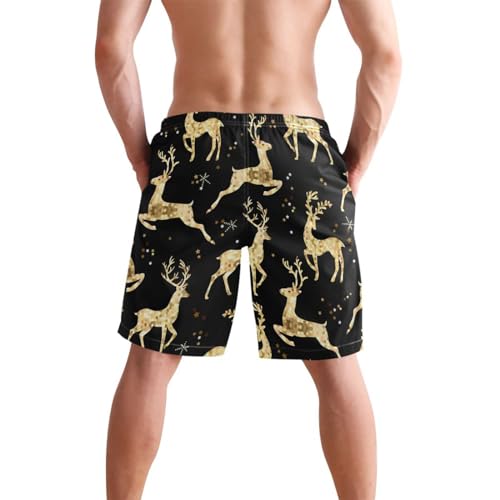 Eionryn Christmas Gold Deer Star Men's Swim Trunks Beach Shorts Quick Dry Swim Board Shorts Bathing Suits S4