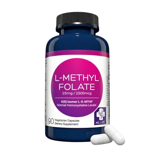 MD Life L-Methylfolate 2.5 mg Supplement - Professional-Grade Active L Methylfolate Supplement - 90 Capsules - L-Methylfolate 2.5mg - Maximum Potency MTHFR W/Essential Amino Acids
