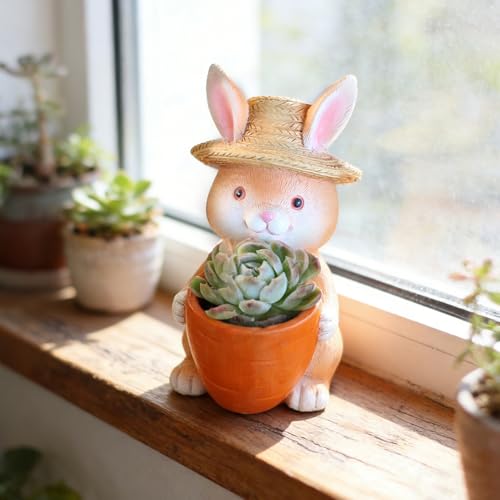 Décoration de jardin et bureau avec le pot de fleurs lapin carotte - 5