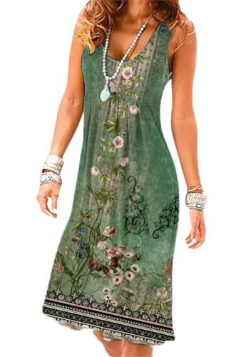 Image of Camisunny Women Casual Loose Tank Dresses Sleeveless Beach Vacation Dress Swing Pleated U Neck Fashion Soft