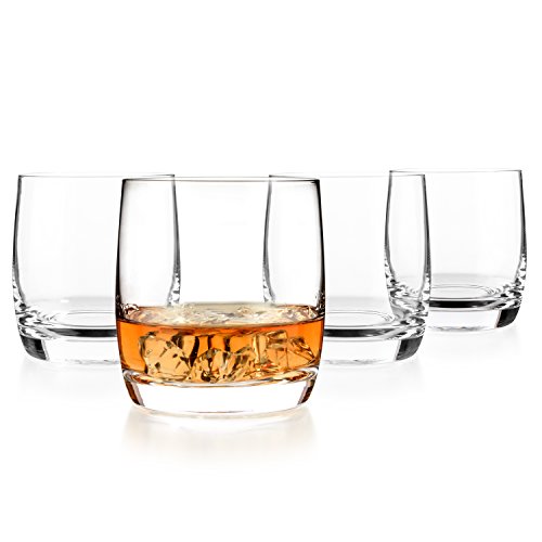 Luxbe - Scotch & Whiskey Crystal Glasses 10.1-ounce, Set of 4-100% Hand Blown Lead-free - Barware Old Fashioned Cocktail Glass Cups - Elegant, Liquor or Bourbon Tumblers