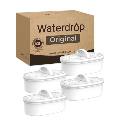 [Original] Waterdrop WD-PF-01A Plus Replacement Filters for All Waterdrop Pitcher Filtration System, Reduces PFAS, PFOA/PFOS, Chlorine, Last Up to 3 Months or 200 Gallons (Pack of 4)