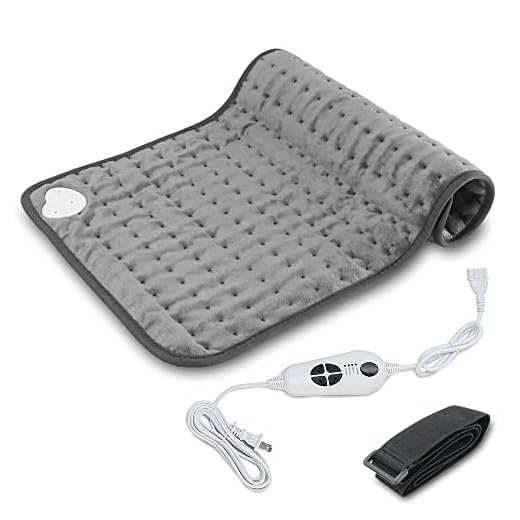 calefactor el mejor Manta Electrica Espalda, Qfun Manta Termica Electrica 60 x 30cm, 6 Calentamiento Niveles, 4 Modes Temporizadores, el Calefactora Rápido Superficie para cintura, espalda, abdomen(gris)