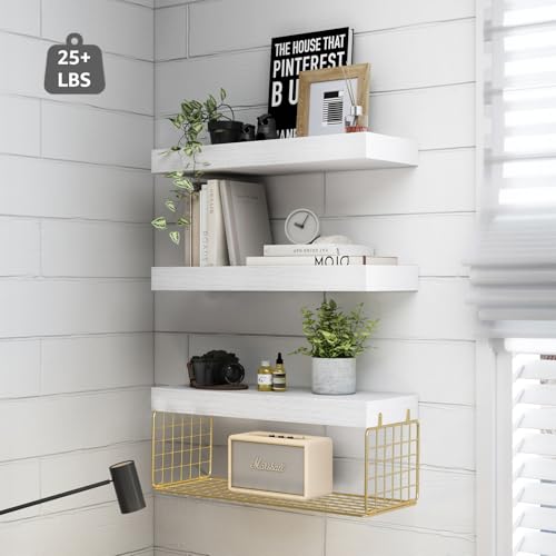 image for QEEIG Bathroom Shelves Over Toilet - Wall Mounted Floating Shelves Toi