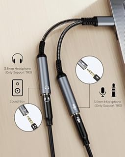 USB C Microphone Adapter, Type C to 2 TRS 3.5mm Headphone and Microphone Splitter for Dual-Plug PC Gaming Headset Compatible with iPhone 17/16/15, iPad Pro/Air,MacBook,Pixel,Galaxy S26/S25/S24/S23