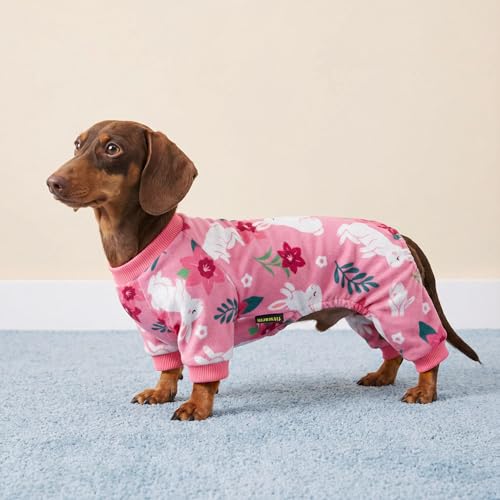 Image of Fitwarm Floral Bunny Dog Pajamas, Cute Easter Outfit for Small Dogs Girl, Festive Pet Clothes, Pink, Red, White, Large