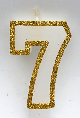 Wasiwax Number (7) Birthday Candle - Gold Glitter - Browse Our Store and Choose Other Numbers