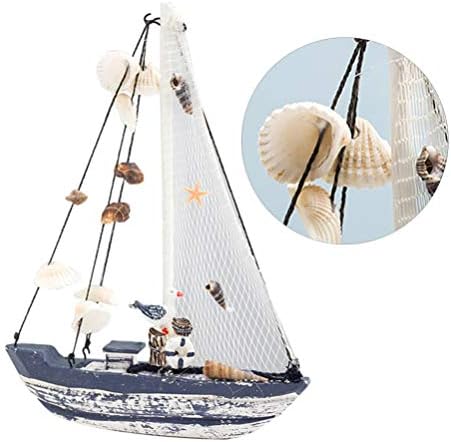 SUPVOX Sailboat Decoration Wooden Sailing Boat Model with Seagull Seashell Nautical Gift Tabletop Ornament for Home Decoration Size M