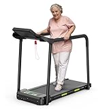 Walking Pad Treadmill for Senior, Foldable Exercise Treadmill with Stable and Safe Structural Design, Large LED Display for Elderly, Long Handrail for Balance, 300 Lbs Capacity