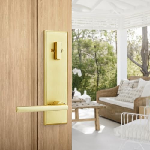 Image of Haidms Gold Front Door Handle - Entry Door Lever and Deadbolt Set, Modern Brushed Gold Exterior Door Lock Set, Square Front Door Handles