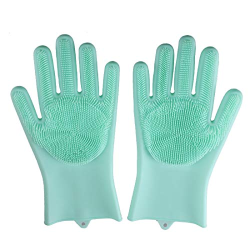 Silikon-Handschuhe, multifunktional, wasserdicht, Handschutz, dichte Bürstenköpfe, um Geschirr und Gemüse zu reinigen, grün, M