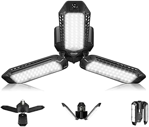 Garage Light - LED Garage Light - 3 Panel Garage Led Light 60W 8000 LM 6500K Garage Lights Ceiling LED,3 Leaf Deformable Multi-Position Panels Garage Lights E26 E27 Base,for Barn,Workshop,Basement