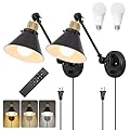 TRLIFE Dimmable Wall Sconce with Remote Control, Plug in Wall Sconces Dimming 10%-100% and Adjustable Color Temperature 2700K-6000K, Swing Arm Wall Lights with Plug in Cord, UL Listed(2 Pack, 2 Bulbs)