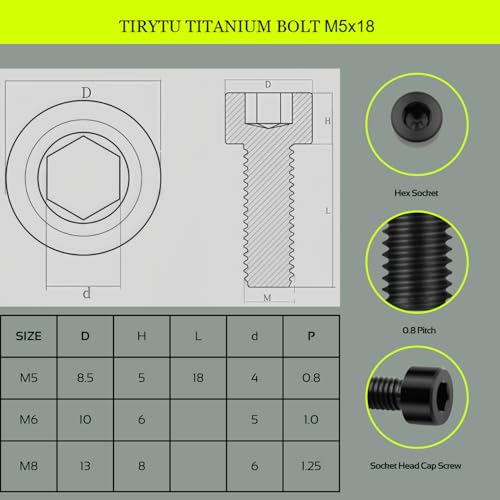 Image of M5x18 Titanium Bolts Socket Head Cap Screw, Black, 4PC