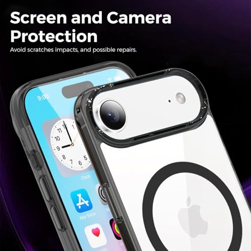 Image of VONZEE Translucent Clear Back Cover Compatible with (iPhone 17 Air Case)(2025), PC Shockproof Scratch Resistant, Non-Yellowing, Support Mag-Safe Wireless Magnetic Charging - Black|6.6''