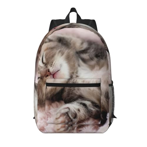 Sac à dos ordinateur 17 pouces imprimé chat endormi noir pour collège et voyage
