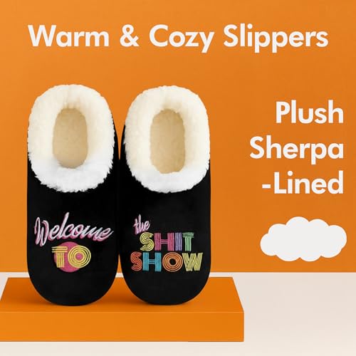 Image of Snoozies Slipper Socks -Funny Quote House Slippers for Women, Non-Slip Fuzzy