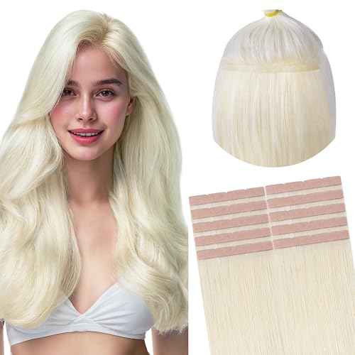 Image of GOO GOO Tape In Weft Hair Extensions Human Hair, 60A Platinum Blonde, 8cm Wide Tape, 16inch 10pcs 50g, Tape Weft Hair Extensions, Seamless Tape in