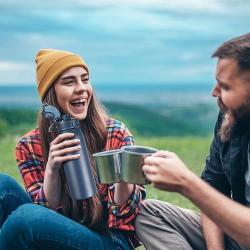 Image of Insulated Water Bottle 24 oz with Dustproof Lid, Carry Handle & Tea Infuser, BPA-Free & Leakproof, Stainless Steel Water Bottles Ideal for Fitness, Hiking, Office & Outdoor Use (Dark Blue)