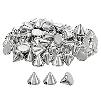 QUARKZMAN 100 Stück Acryl Spike Kegel Nieten, 10x12mm Flachrücken zum Aufnähen oder Aufkleben, Punk Spike Perlen für Kleidung, Schuhe, Taschenverzierung (Silberton)
