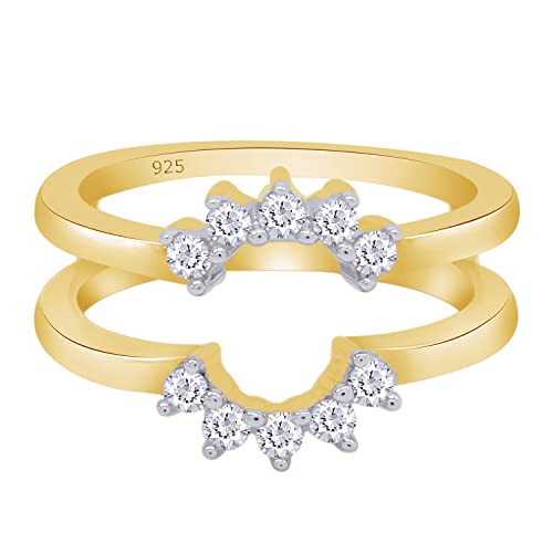 AFFY 0.47 Carat Round White Cubic Zirconia Solitaire Enhancer Guard Ring 14K Gold Over Sterling Silver