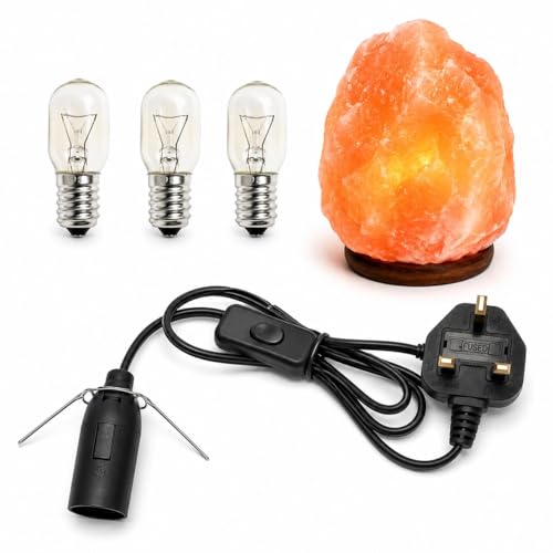 Image of UK Salt Lamp Replacement Electrical Lamp Light Fittings with 2 Metal Clips | Spare Cable with UK 3-Pin Plug + 3 Bulbs | Durable & Safe Lighting Accessories