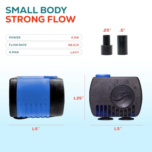 Image of Aqua Dream 66 GPH Submersible Pump(250L /H,2.5W) Ultra Quiet Adjustable Water Pump for Pond,Aquarium,Fish Tank,Fountain,Hydroponics,Statuary - 5 Pcs