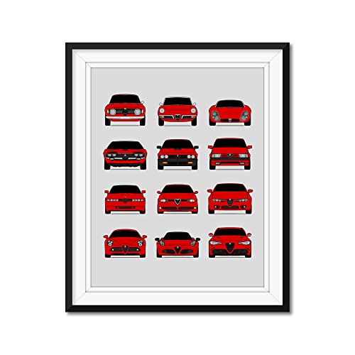 Alfa Romeo Generations Inspired Car Poster - Handmade Print of Alfa Romeo - Red, 11x14" Metallic Print (Unframed)-Perfect Gift Car Enthusiast
