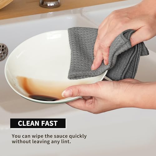 Roseok DL0006 Waffle Microfiber Cloths For Wiping Dishes,Microfiber Wash Cloths For Car Cleaning And Kitchen Cleaning,Gray,Pack Of 6 thumb #4