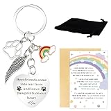 Haustier-Gedenkgeschenke, Trauerkarten und Schlüsselanhänger-Set für den Verlust von Hund oder Katze, Beileidskarte mit Schlüsselanhänger, Grußkarte, Umschlag und Samtbeutel, Gedenkgeschenke für Hunde
