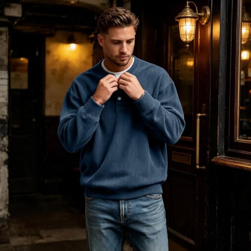 Corduroy Long Sleeve Henley Shirts for Men Casual Pullover Fall Shirt - image 7