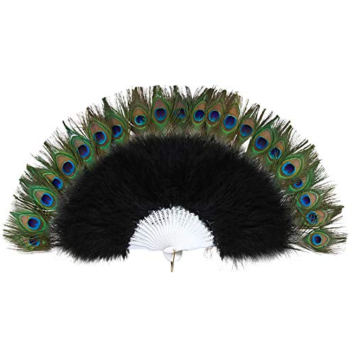 FUNCOCO Abanico de Plumas de Pavo Real, Abanico de Mano de Plumas, Abanico Plegable Vintage para Baile de Boda, Elegante, Gran Pluma, Moda, decoración del hogar, Manualidades Cover