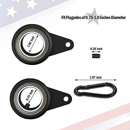 Aluminum Alloy Flag Pole Rings, 360° Rotating Flag Mounting Ring, Spinning Flag Pole Clips Kit for 0.75-1.0 Inch Diameter Flagpole|Black-2 Pack