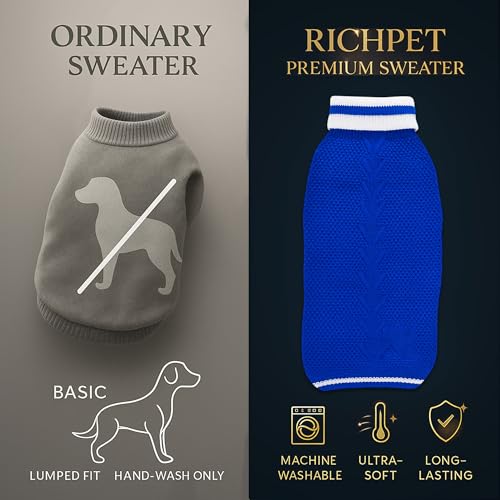 Image of Dog Sweater for Medium Dogs (Blue, 22-Inch) - Soft, Stretchable Knit Dog Winter Clothes to Keep Beagle, Dachshund, Lhasa Apso & Pomeranian Keeps Them Cozy, Warm & Stylish