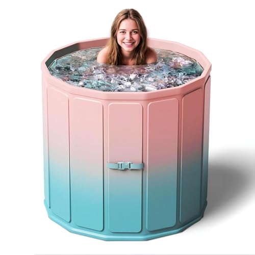 Image of Lexara Portable Folding Bathtub for Bathroom - Large Freestanding Soaking Tub with Thick Insulated, Ice & Hot Spa Tub, Collapsible Cold Plunge Therapy, Muscle Recovery Tub (Bucket Rainbow Bath)