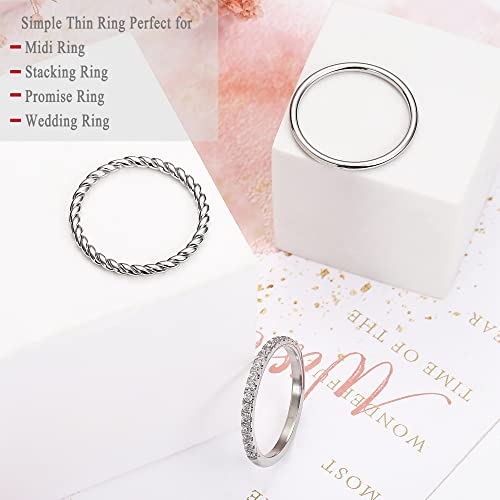 3Pcs CZ Stacking Rings for Women Stainless Steel Twisted Midi Knuckle Ring CZ Wedding Band Ring Minimalist Thin Stackable Rings Comfort Fit Size 6-104